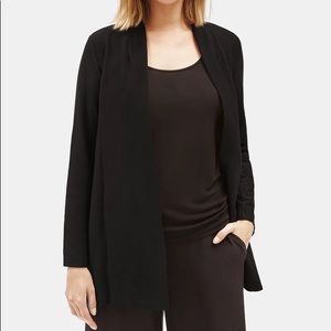 Eileen Fisher Women's Long Wiash Crepe Open Jacket Stretch Black